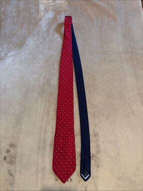 Tommy Hilfiger Red and Navy Geometric Silk Tie